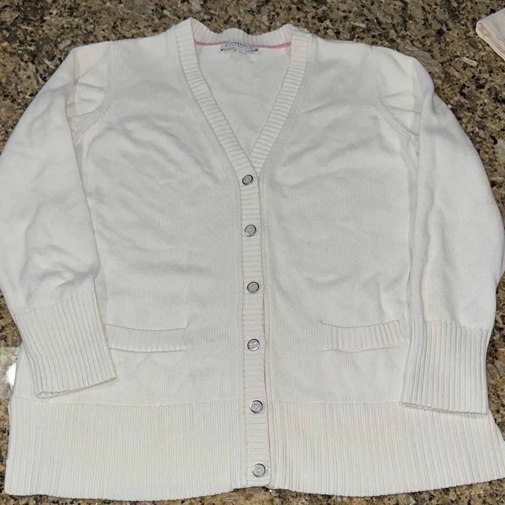 Isaac Mizrahi Cream V-Neck Button Cardigan